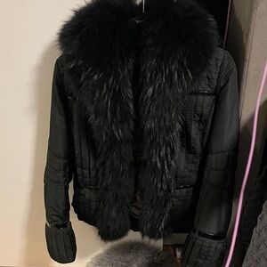 Luxurious Black Fur-Trimmed Women's Jacket